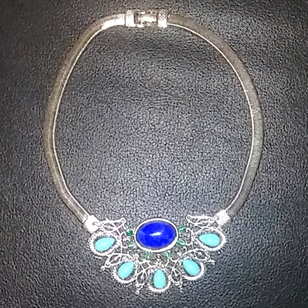 Silver with blue turquoise and sodalite necklace